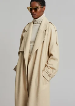 The Frankie Shop Suzanne Boiled Wool Trench Coat Beige Outlet