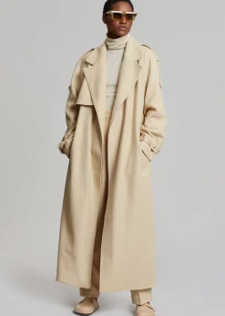 The Frankie Shop Suzanne Boiled Wool Trench Coat Beige Outlet