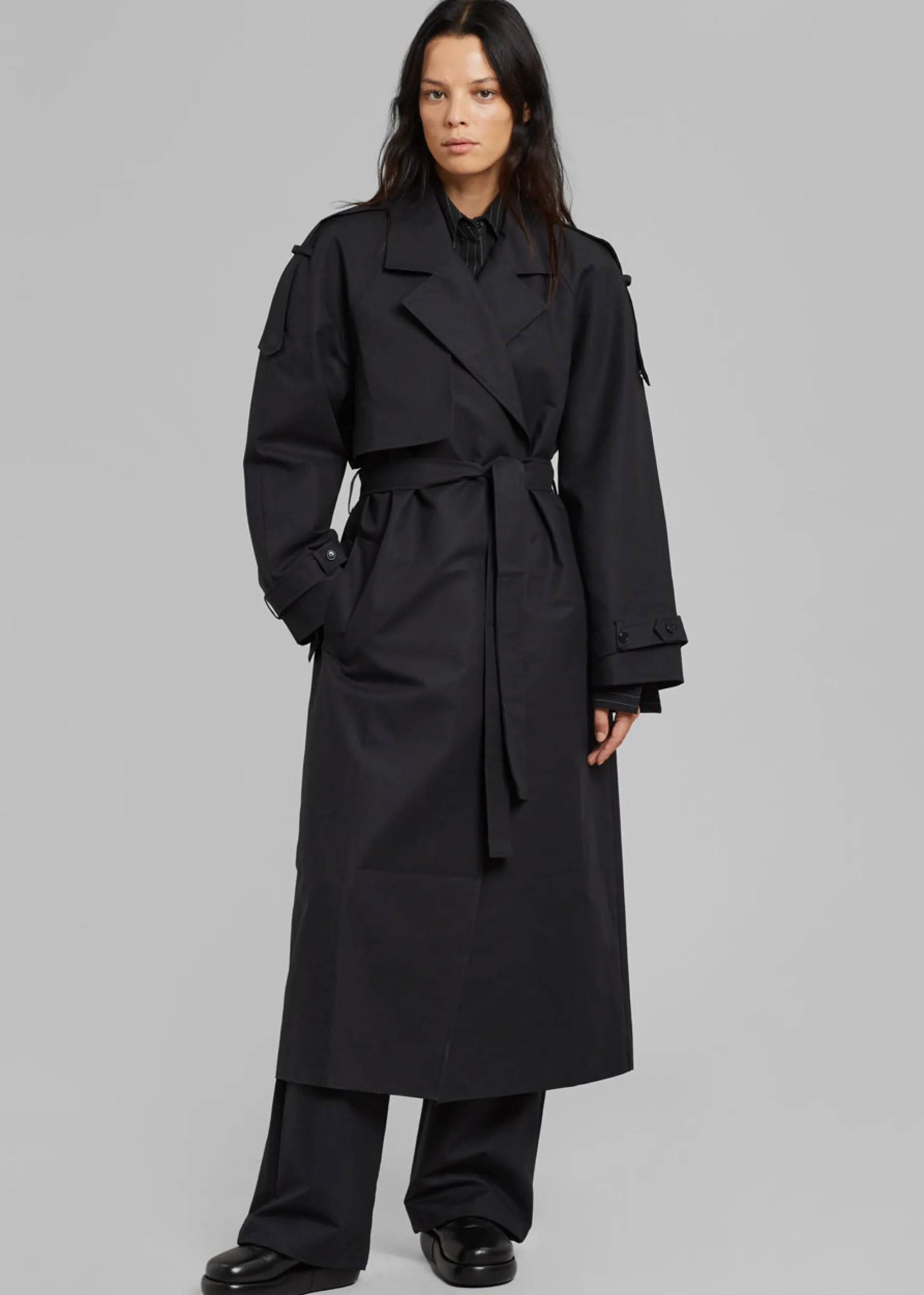 The Frankie Shop Suzanne Trench Coat Black