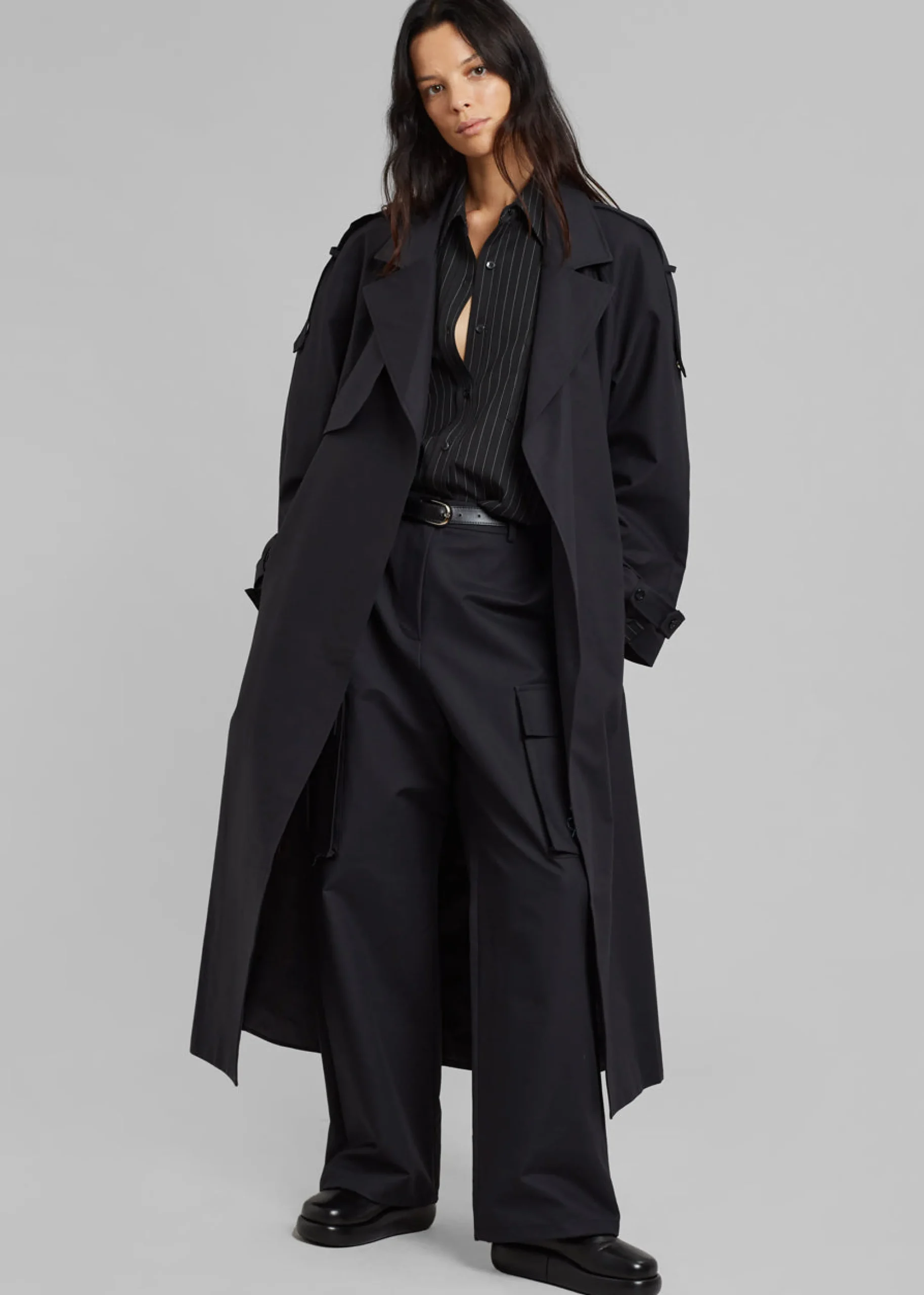 The Frankie Shop Suzanne Trench Coat Black