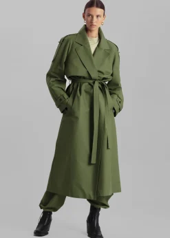 The Frankie Shop Suzanne Trench Coat Olive Outlet