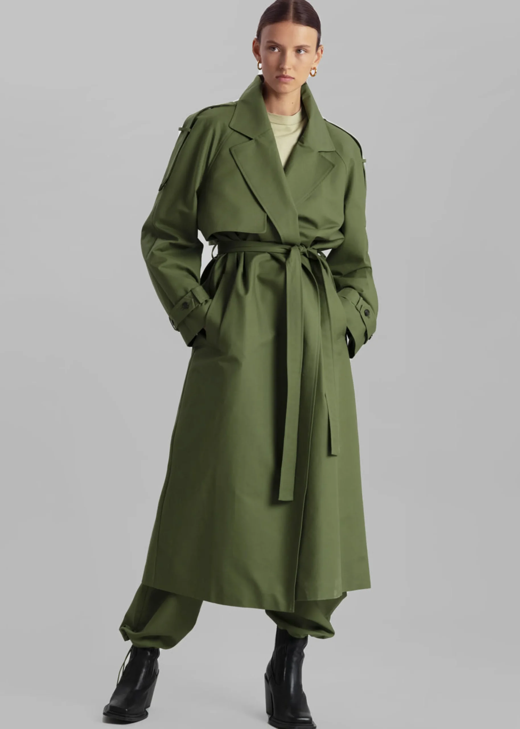 The Frankie Shop Suzanne Trench Coat Olive Outlet