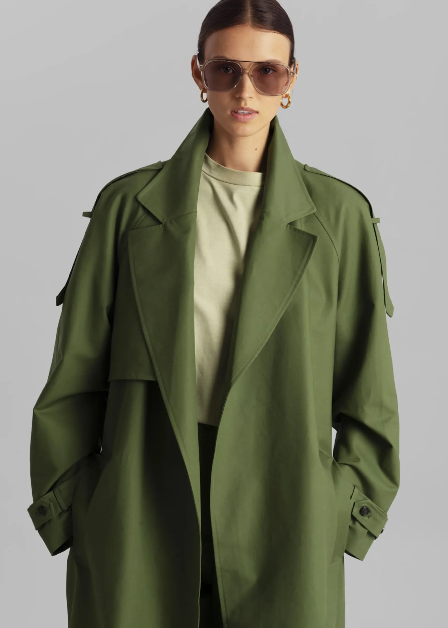 The Frankie Shop Suzanne Trench Coat Olive Outlet