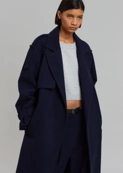 The Frankie Shop Suzanne Wool Trench Coat Navy