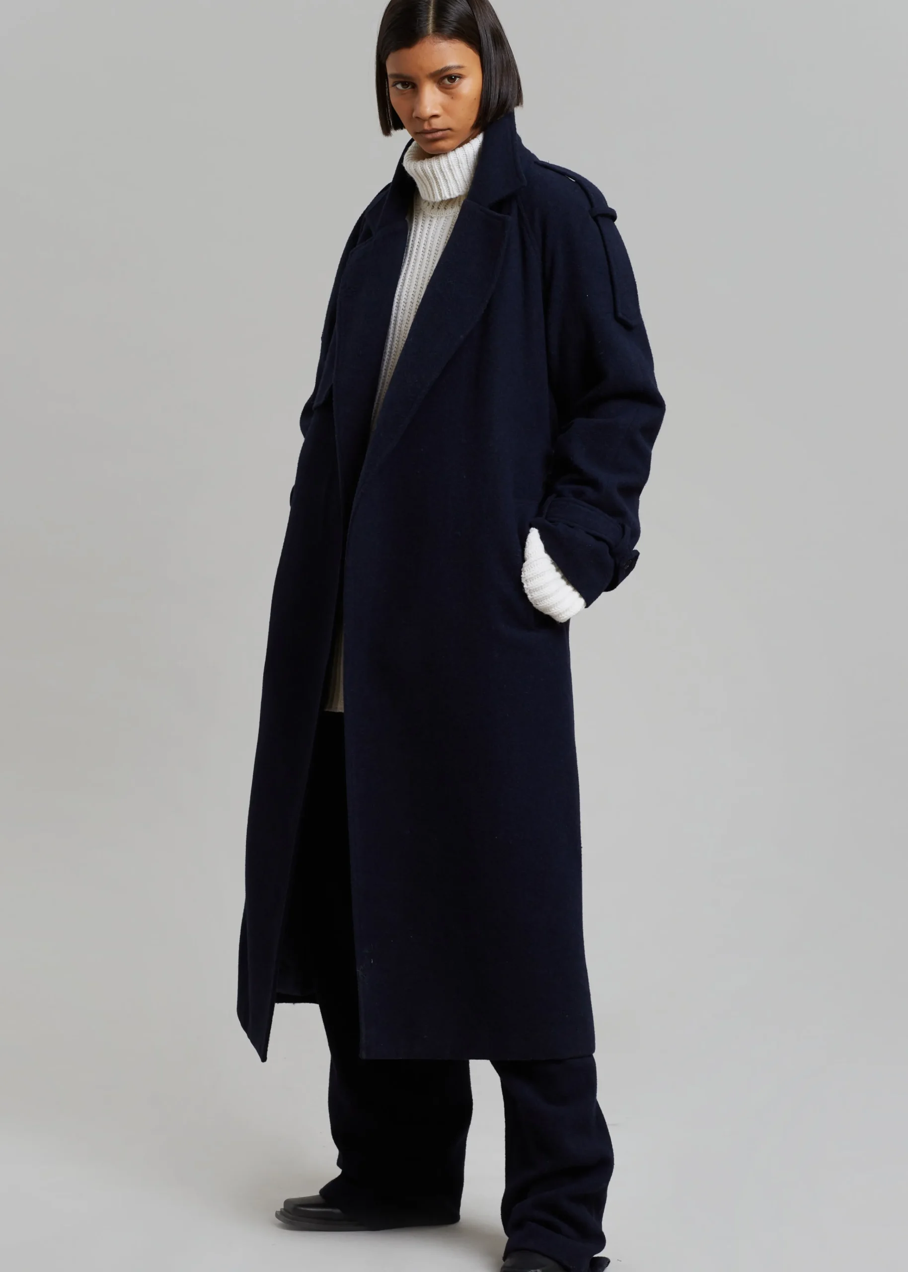 The Frankie Shop Suzanne Wool Trench Coat Navy