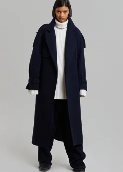 The Frankie Shop Suzanne Wool Trench Coat Navy