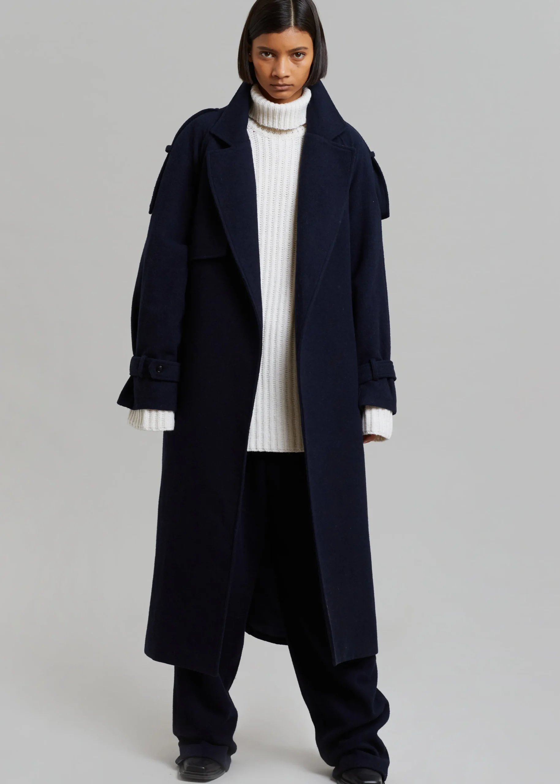 The Frankie Shop Suzanne Wool Trench Coat Navy