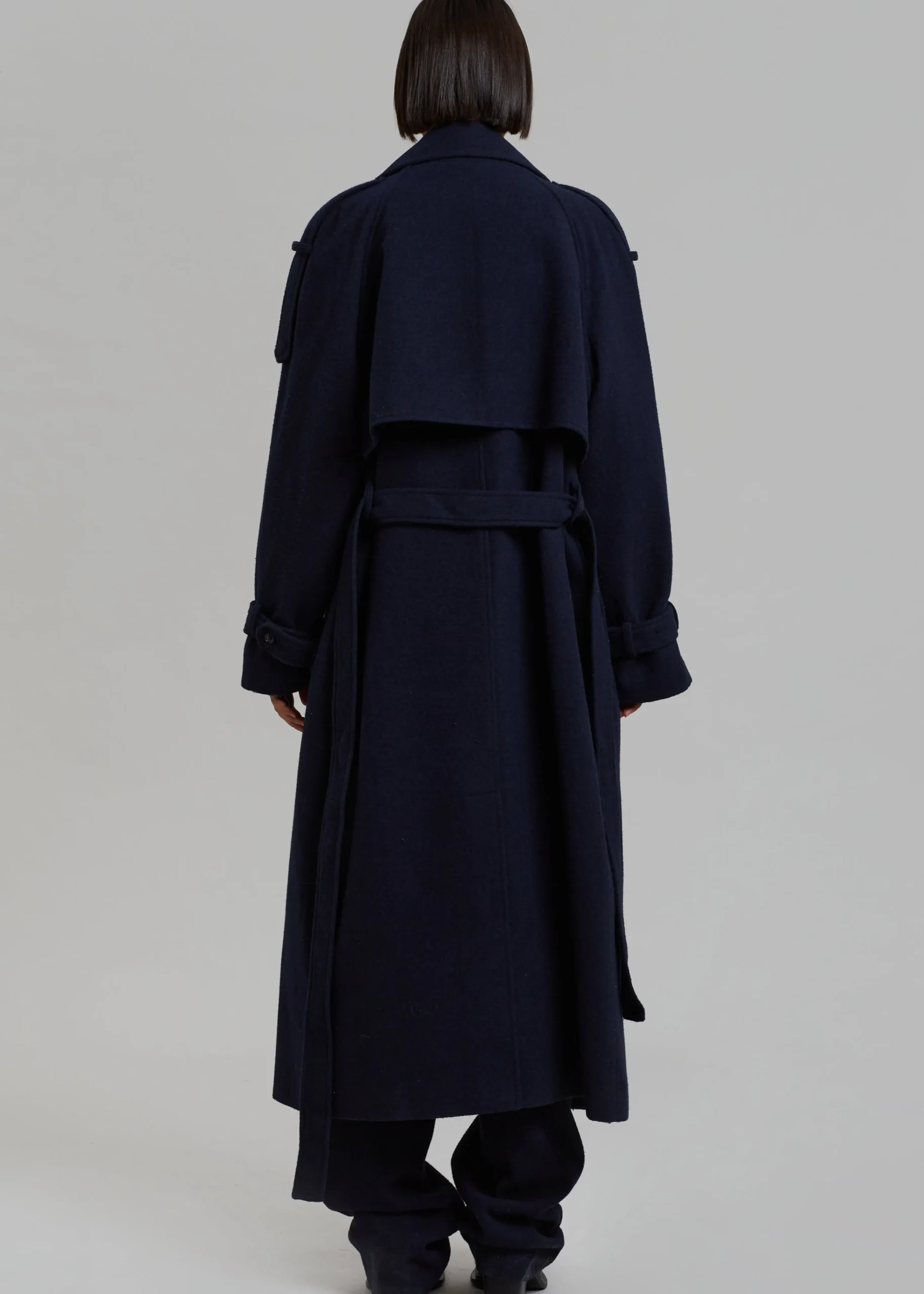 The Frankie Shop Suzanne Wool Trench Coat Navy