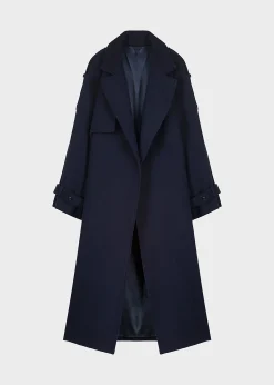 The Frankie Shop Suzanne Wool Trench Coat Navy