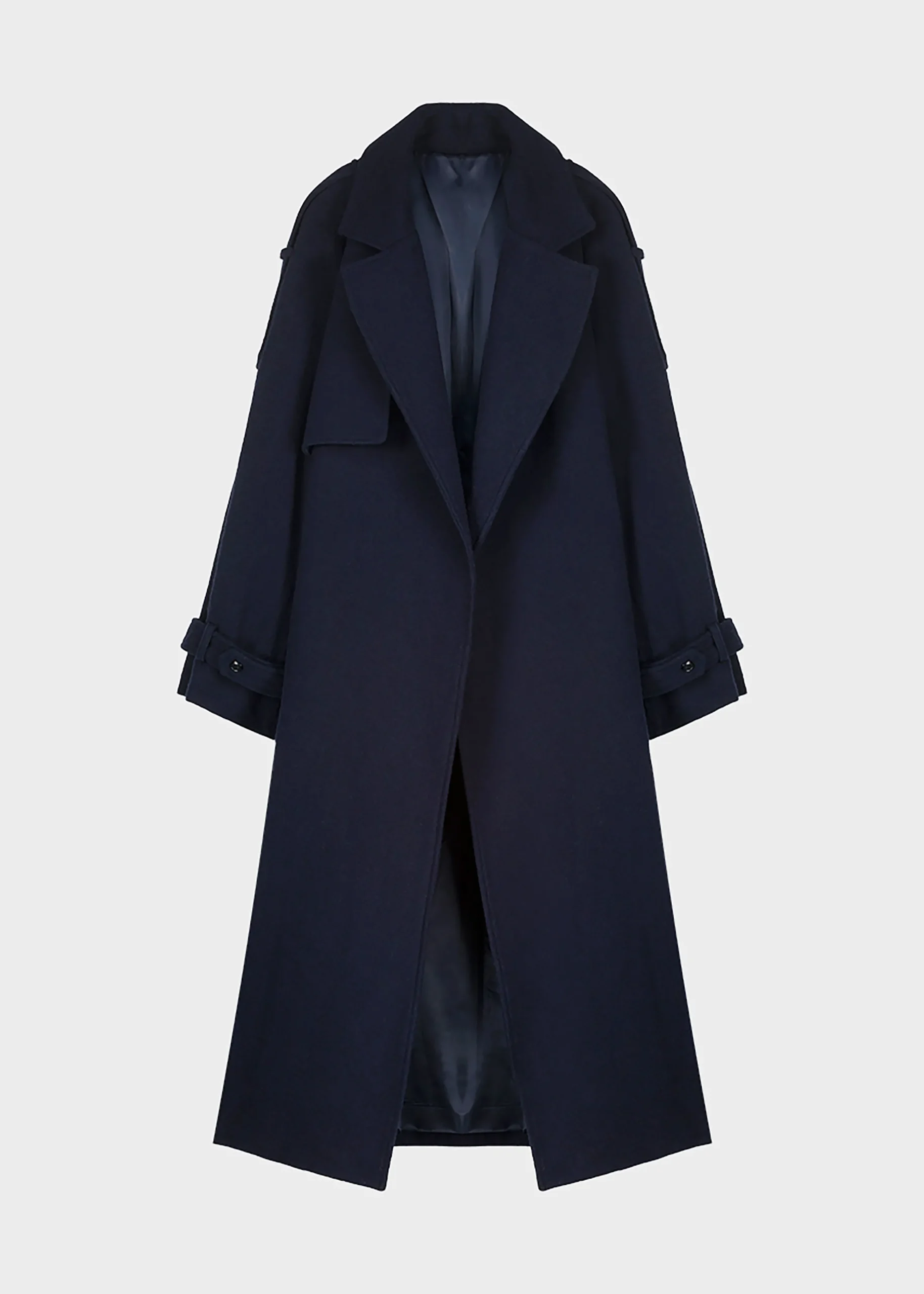 The Frankie Shop Suzanne Wool Trench Coat Navy