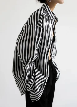 The Frankie Shop Sylvia Striped Oxford Shirt Faded Black/White New