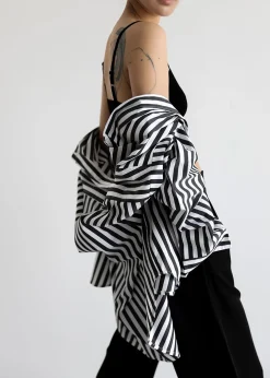 The Frankie Shop Sylvia Striped Oxford Shirt Faded Black/White New