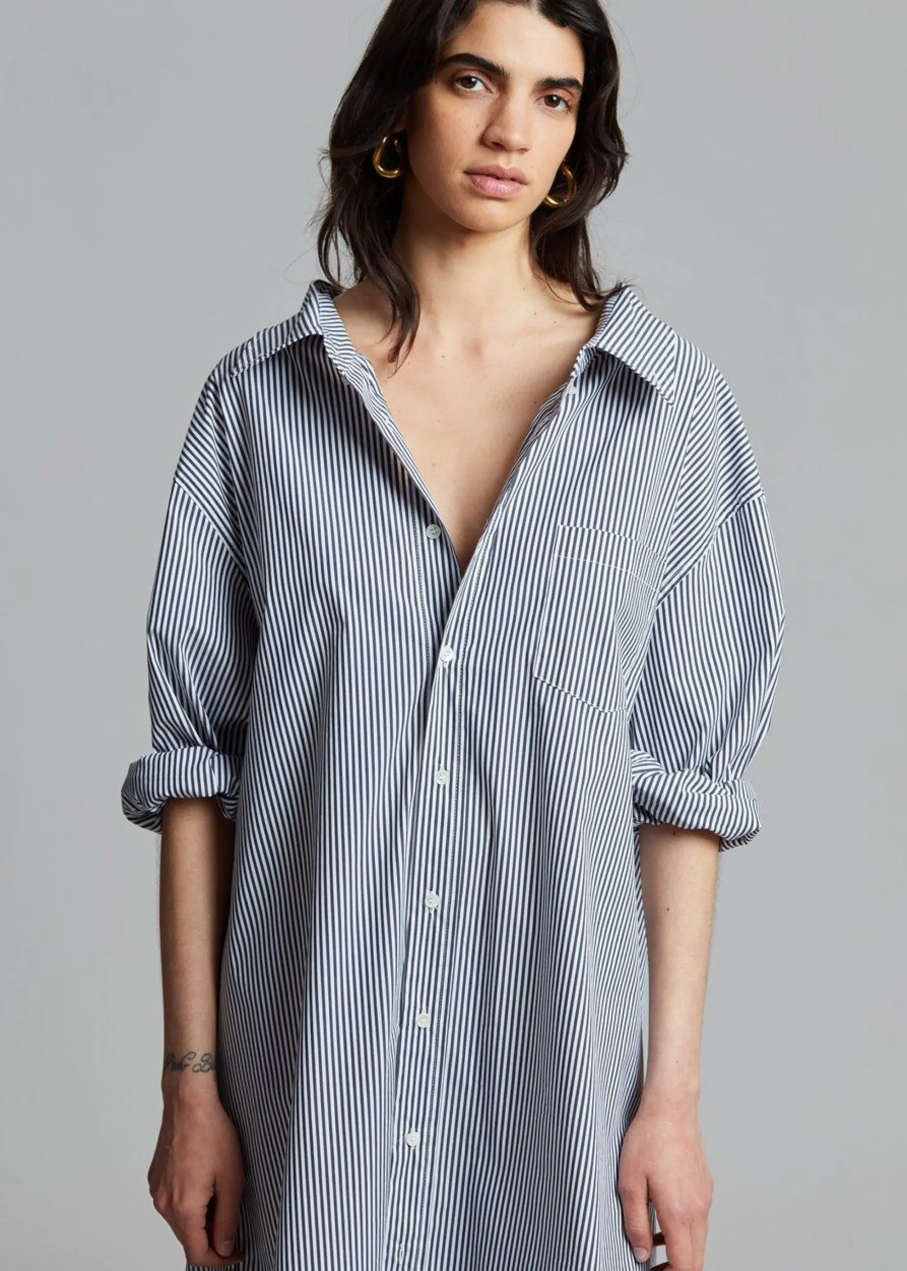 The Frankie Shop Talia Shirt Dress Black/White Stripe Clearance