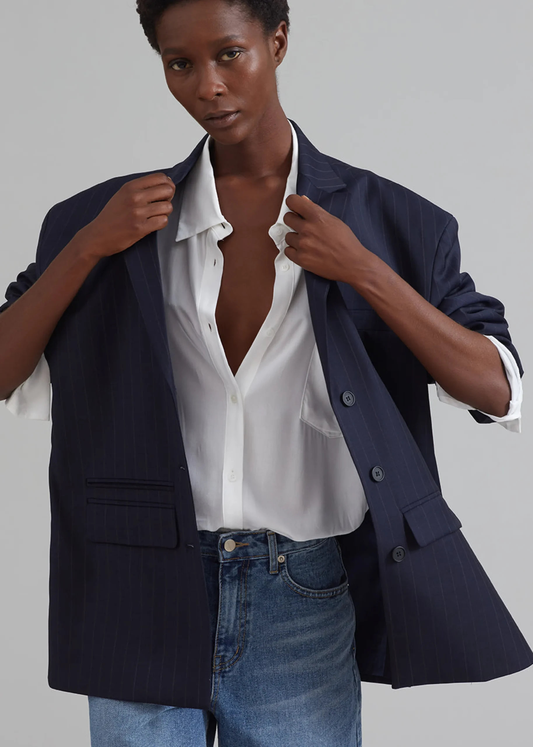 The Frankie Shop Towson Blazer Navy Pinstripe New