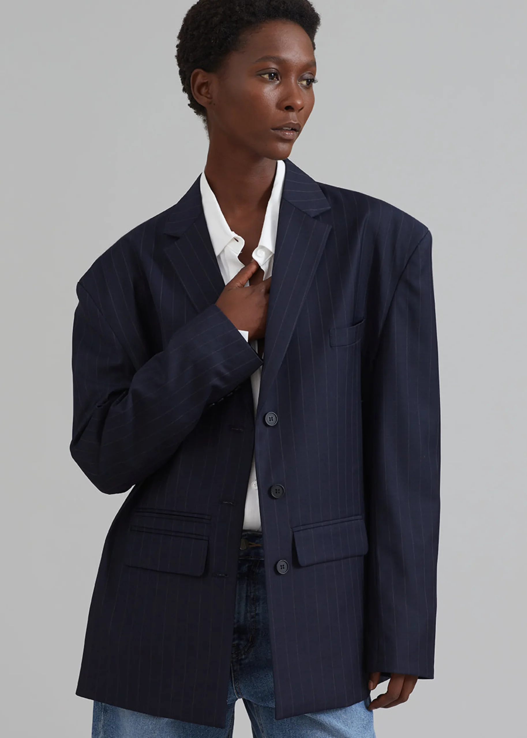 The Frankie Shop Towson Blazer Navy Pinstripe New