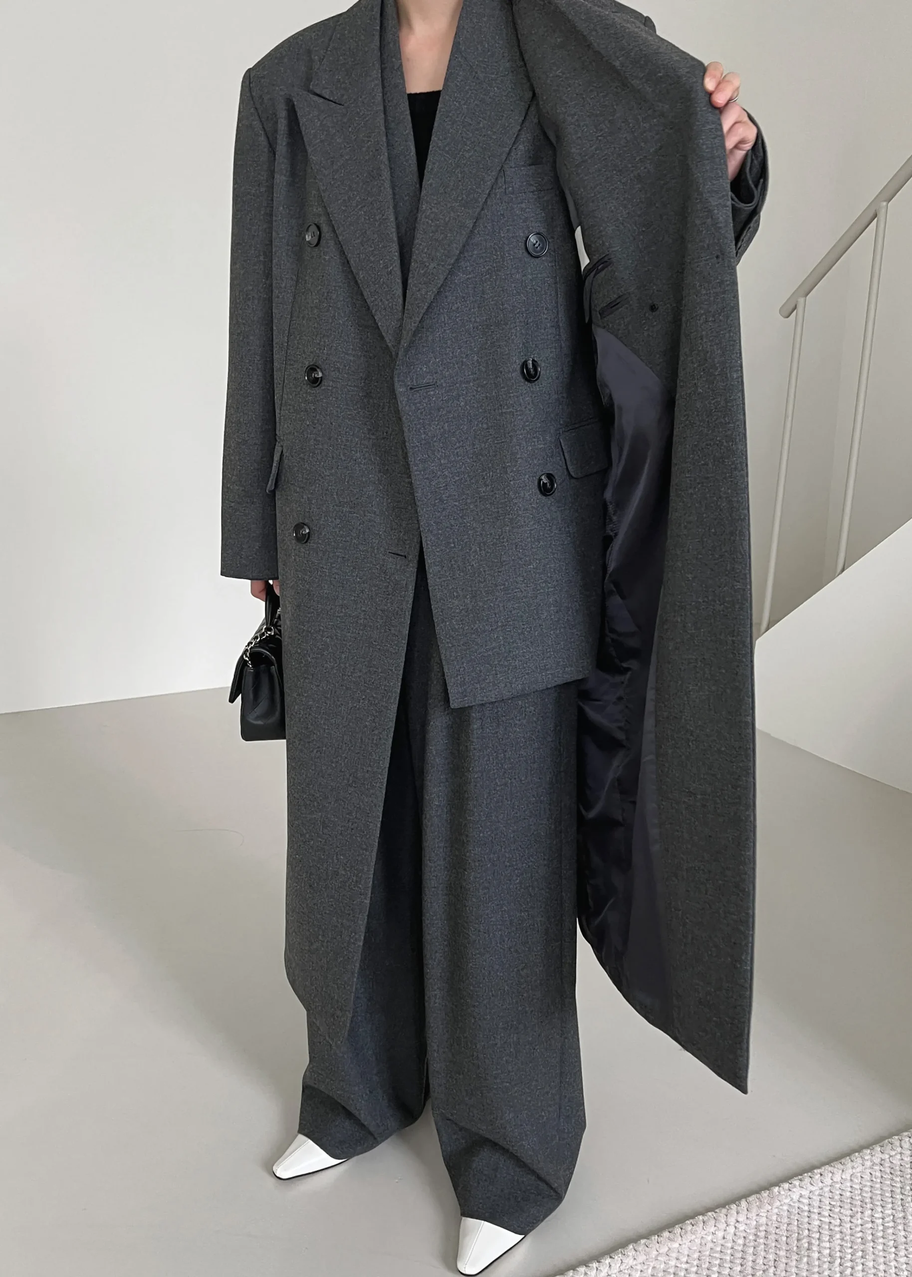 The Frankie Shop Vance Double Breasted Blazer Charcoal Sale