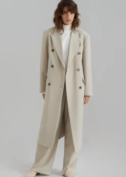 The Frankie Shop Vance Double Breasted Coat Beige New