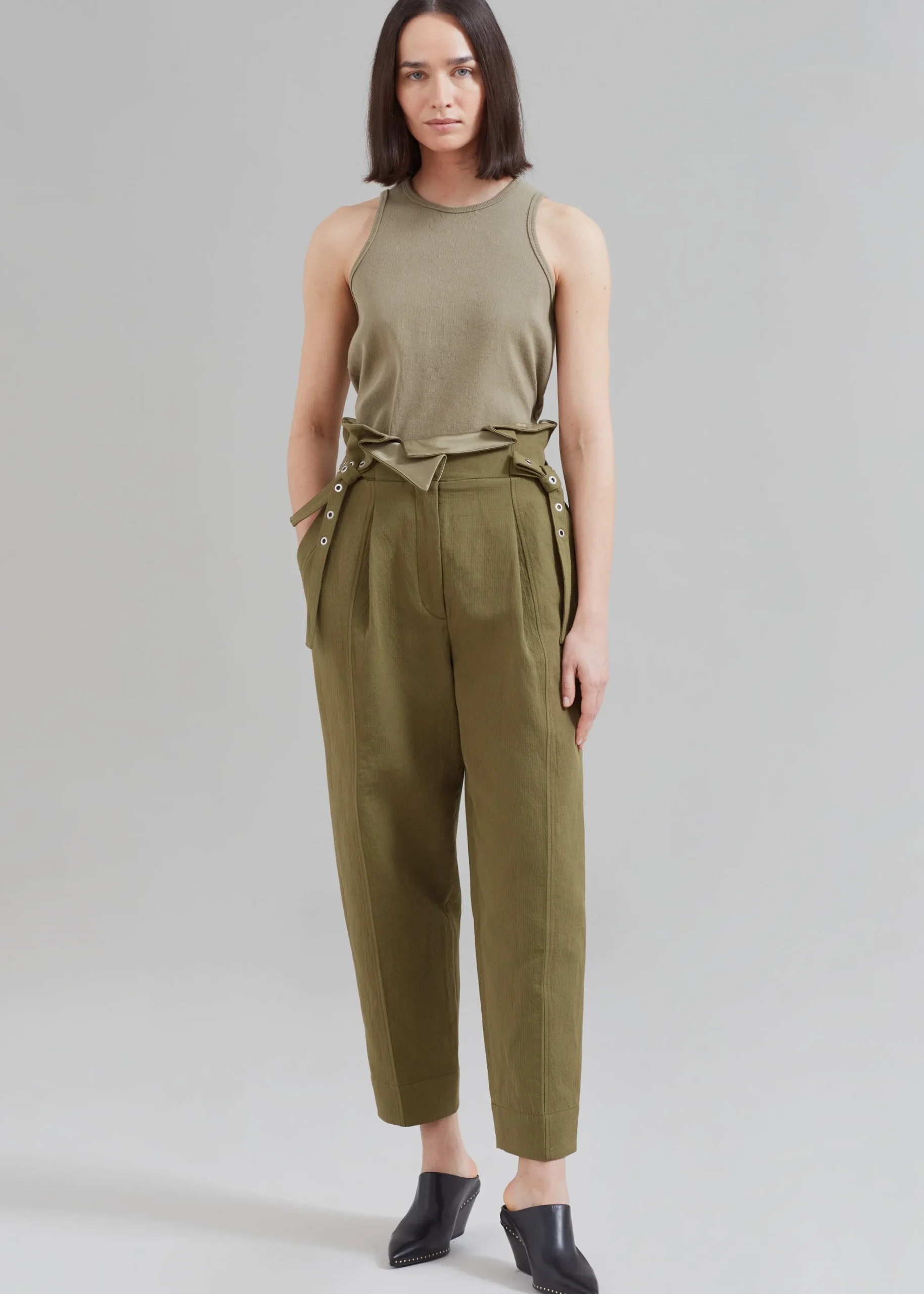The Frankie Shop 3.1 Phillip Lim Cotton Linen Paperbag Pant Olive