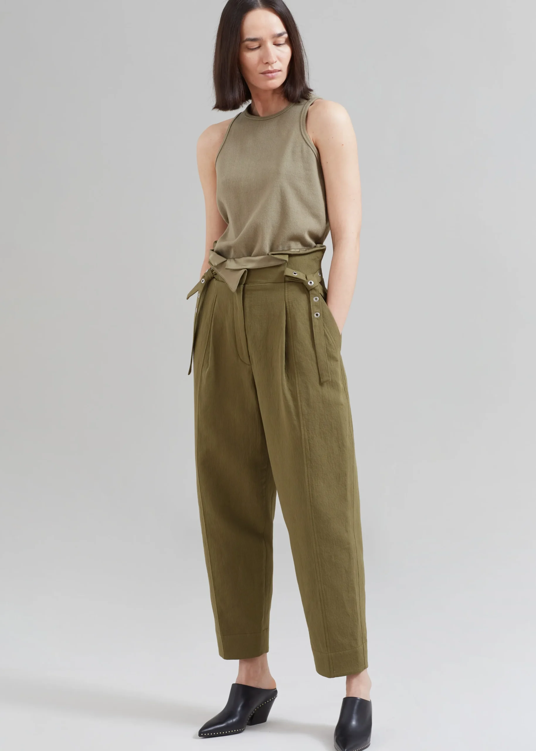 The Frankie Shop 3.1 Phillip Lim Cotton Linen Paperbag Pant Olive