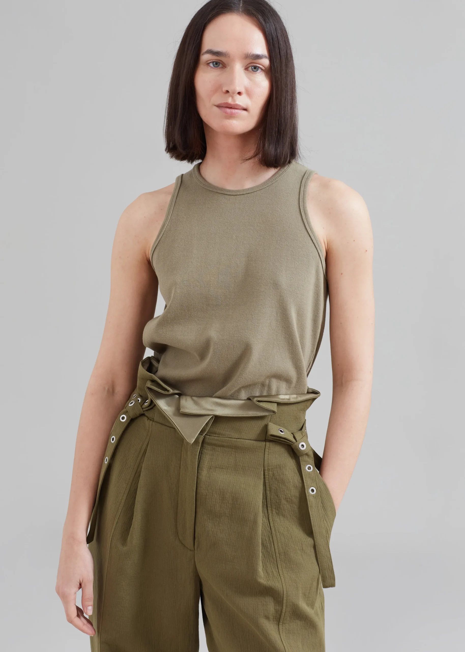 The Frankie Shop 3.1 Phillip Lim Cotton Linen Paperbag Pant Olive