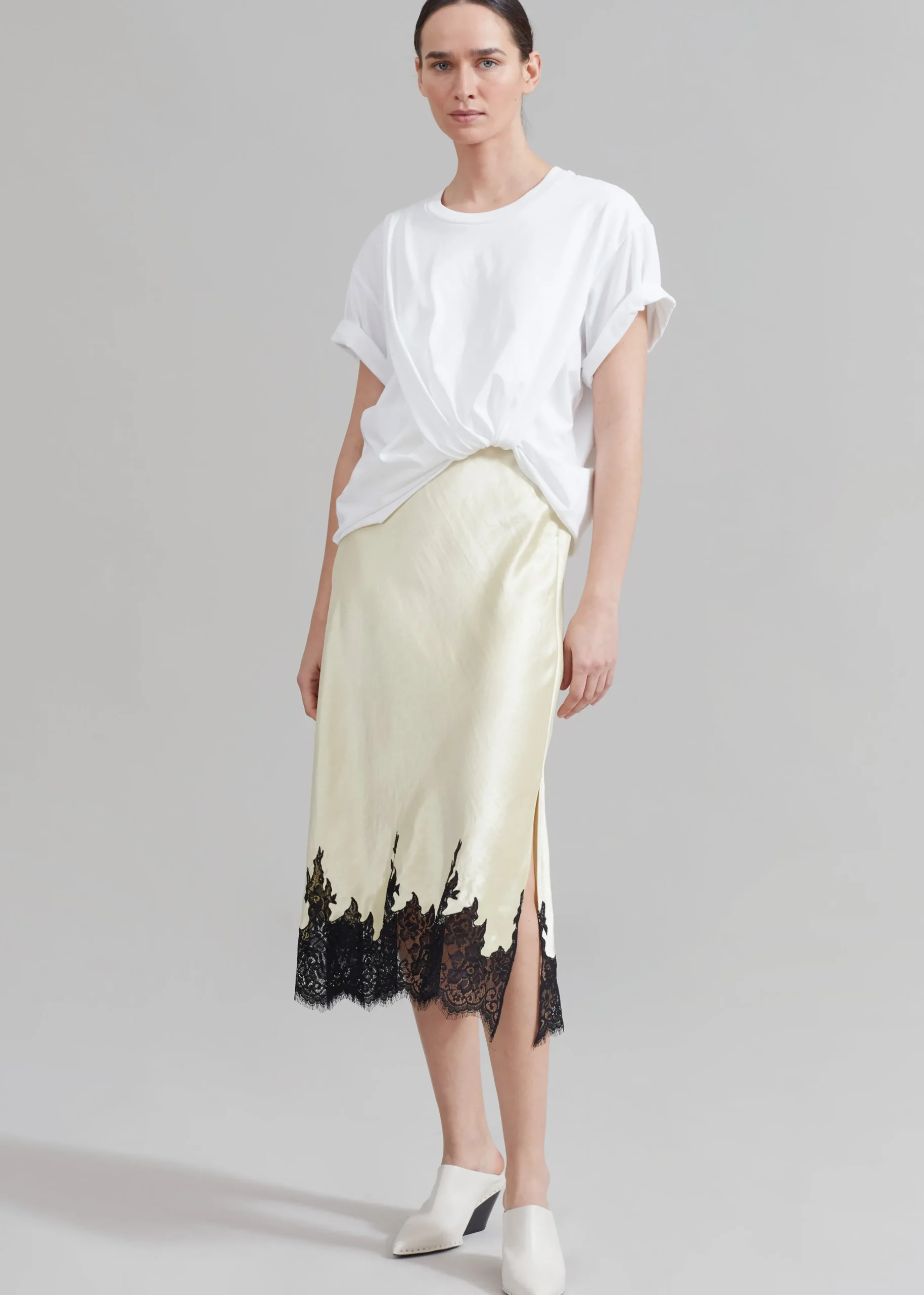 The Frankie Shop 3.1 Phillip Lim Draped T-Shirt Slip Combo Dress White-Butter Multi Hot