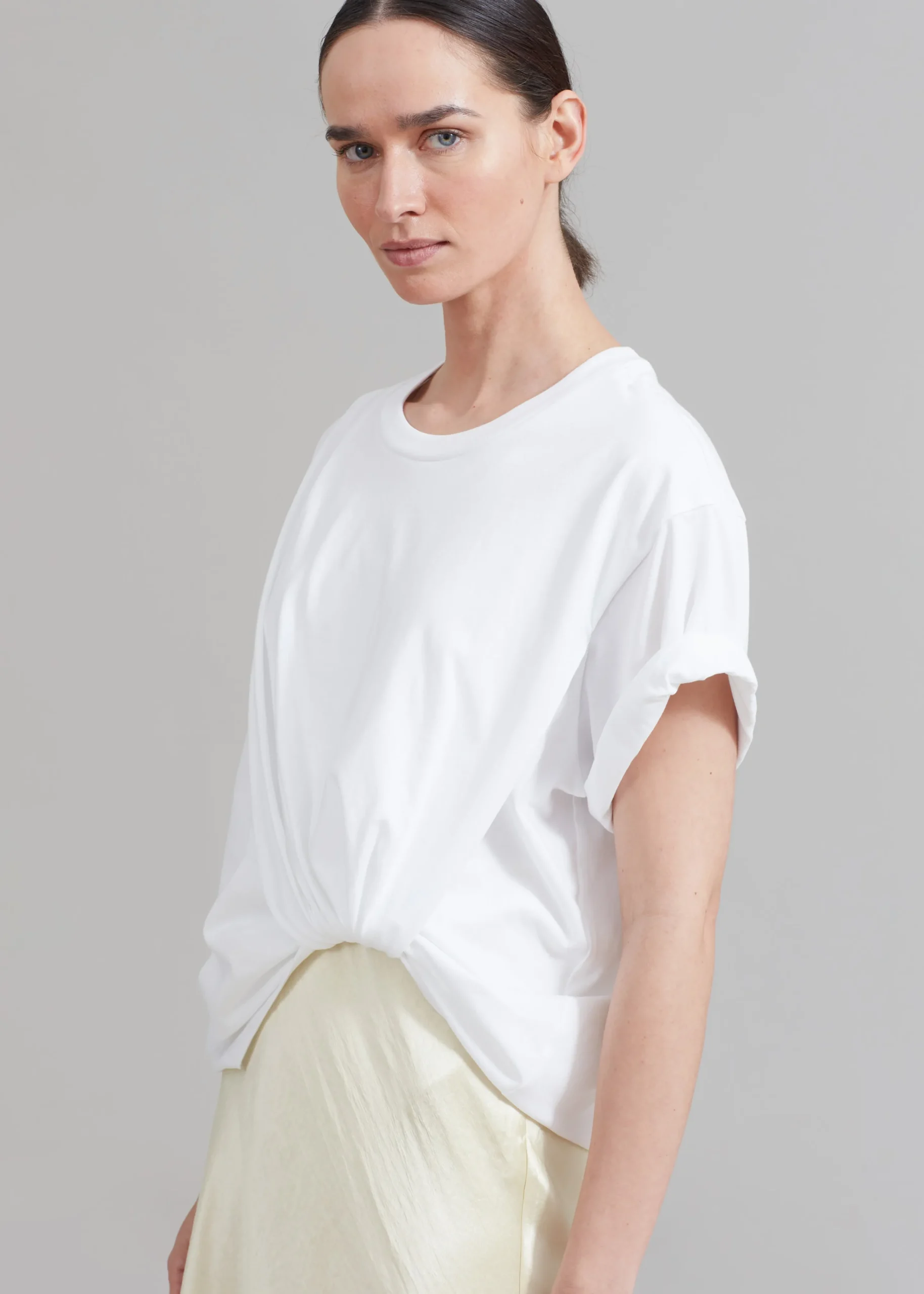 The Frankie Shop 3.1 Phillip Lim Draped T-Shirt Slip Combo Dress White-Butter Multi Hot