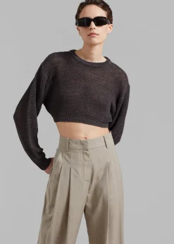 The Frankie Shop Abi Cropped Knit Top Charcoal Outlet
