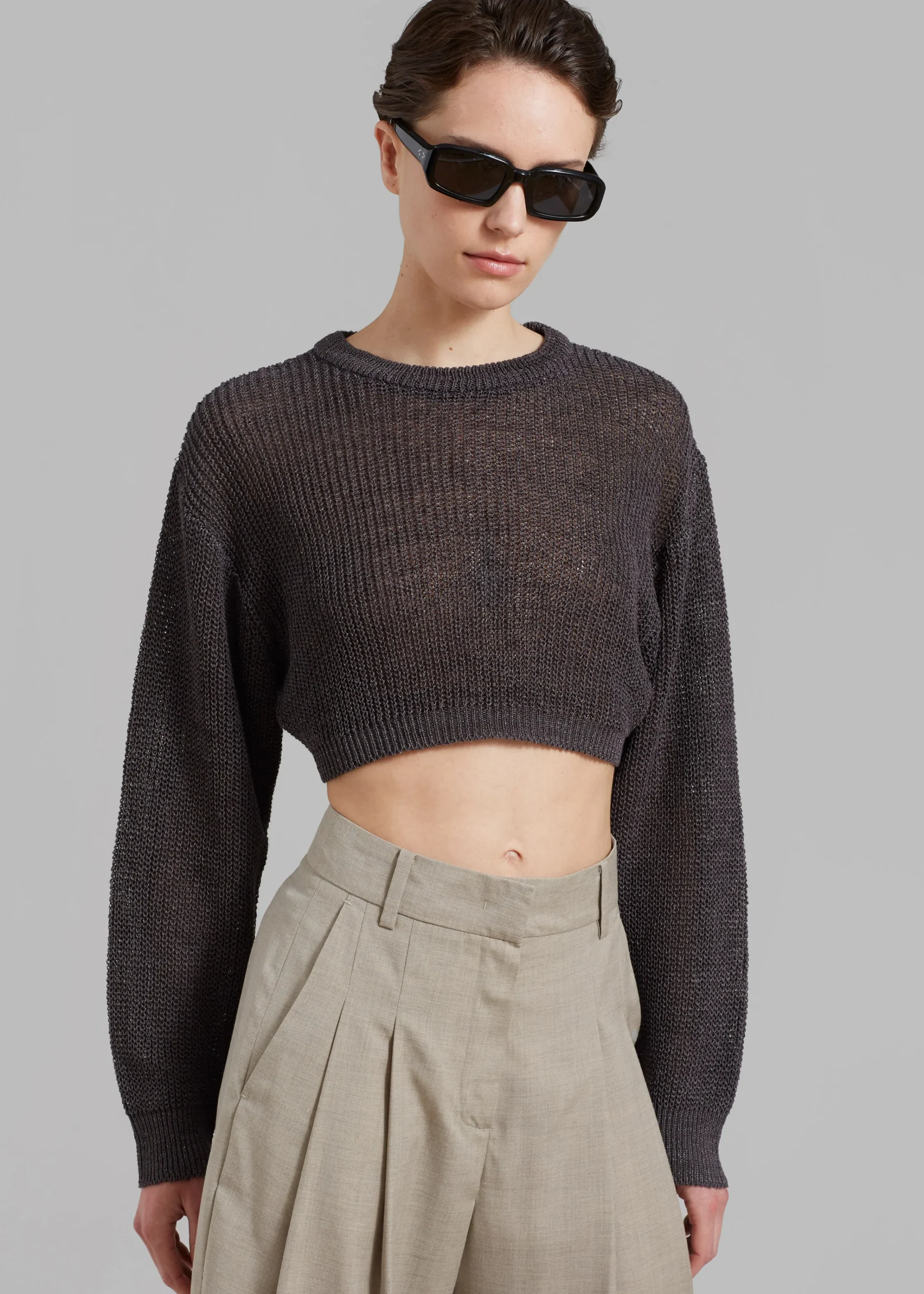 The Frankie Shop Abi Cropped Knit Top Charcoal Outlet