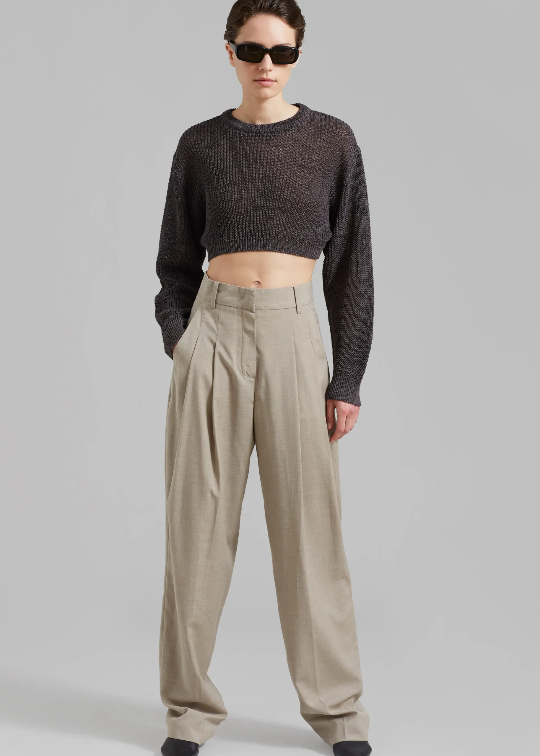The Frankie Shop Abi Cropped Knit Top Charcoal Outlet
