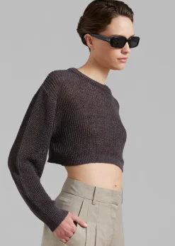 The Frankie Shop Abi Cropped Knit Top Charcoal Outlet