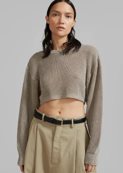 The Frankie Shop Abi Cropped Knit Top Khaki Discount