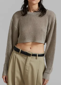 The Frankie Shop Abi Cropped Knit Top Khaki Discount