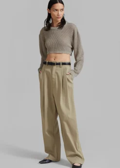 The Frankie Shop Abi Cropped Knit Top Khaki Discount