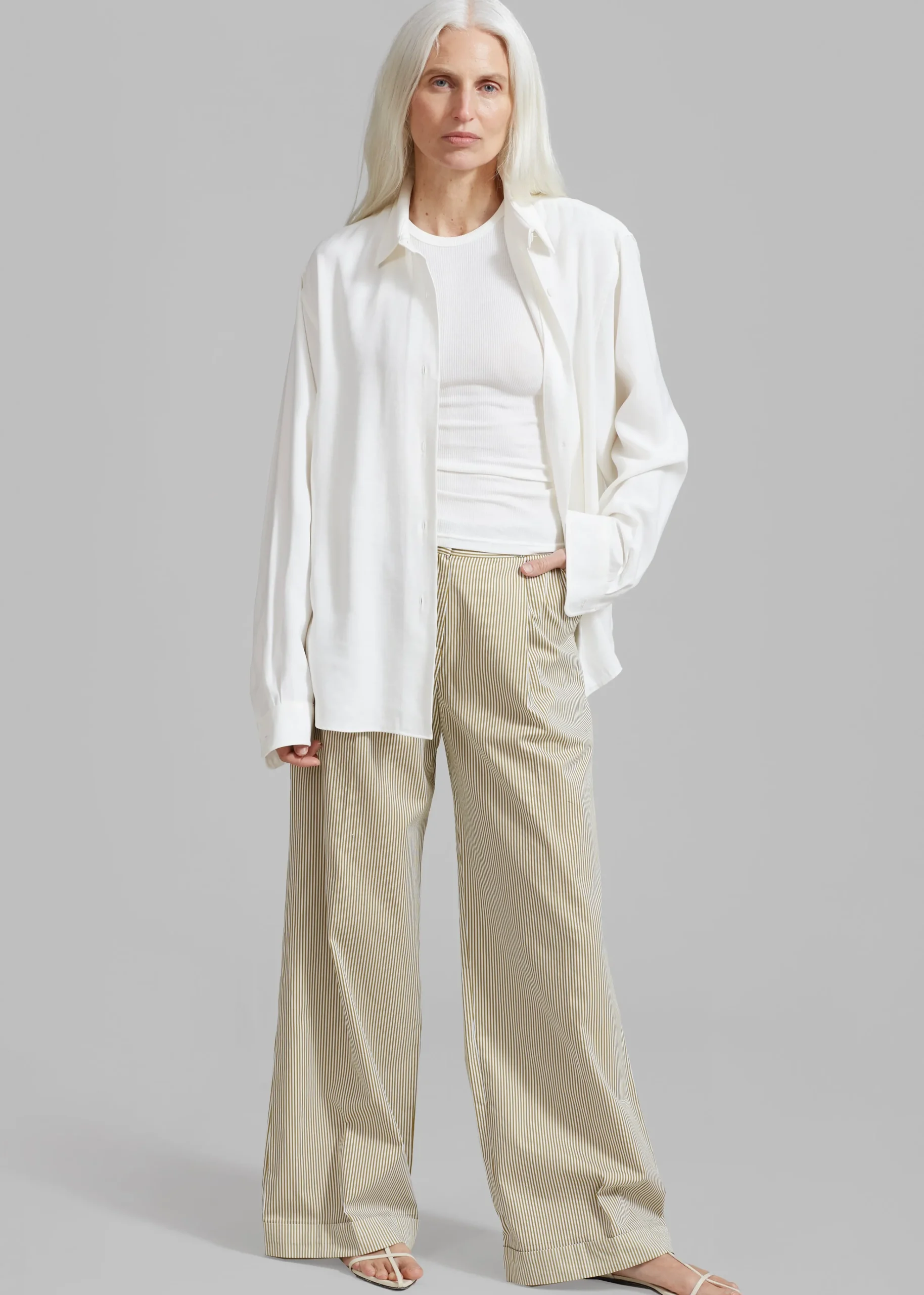 The Frankie Shop Addison Pants Khaki Stripe Online