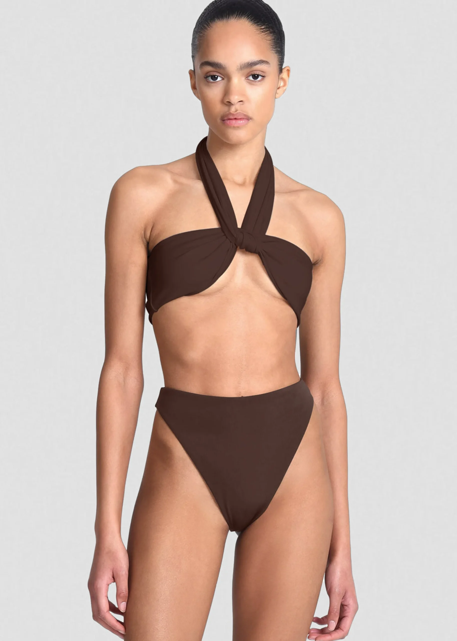 The Frankie Shop Aexae Wrap Tie Swim Top Brown Best