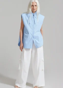 The Frankie Shop Aiden Long Collar Shirt Light Blue New