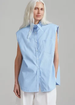 The Frankie Shop Aiden Long Collar Shirt Light Blue New