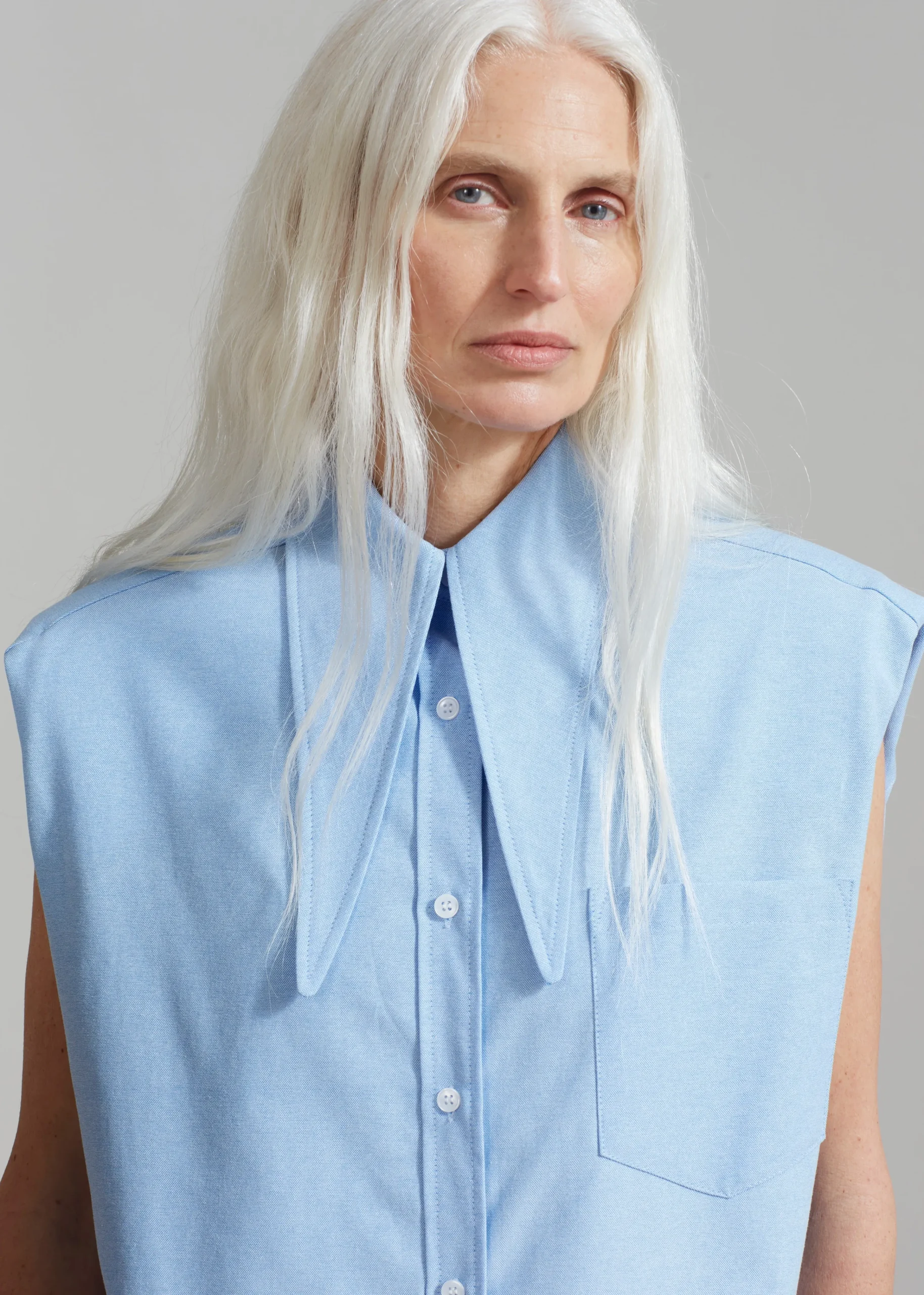 The Frankie Shop Aiden Long Collar Shirt Light Blue New