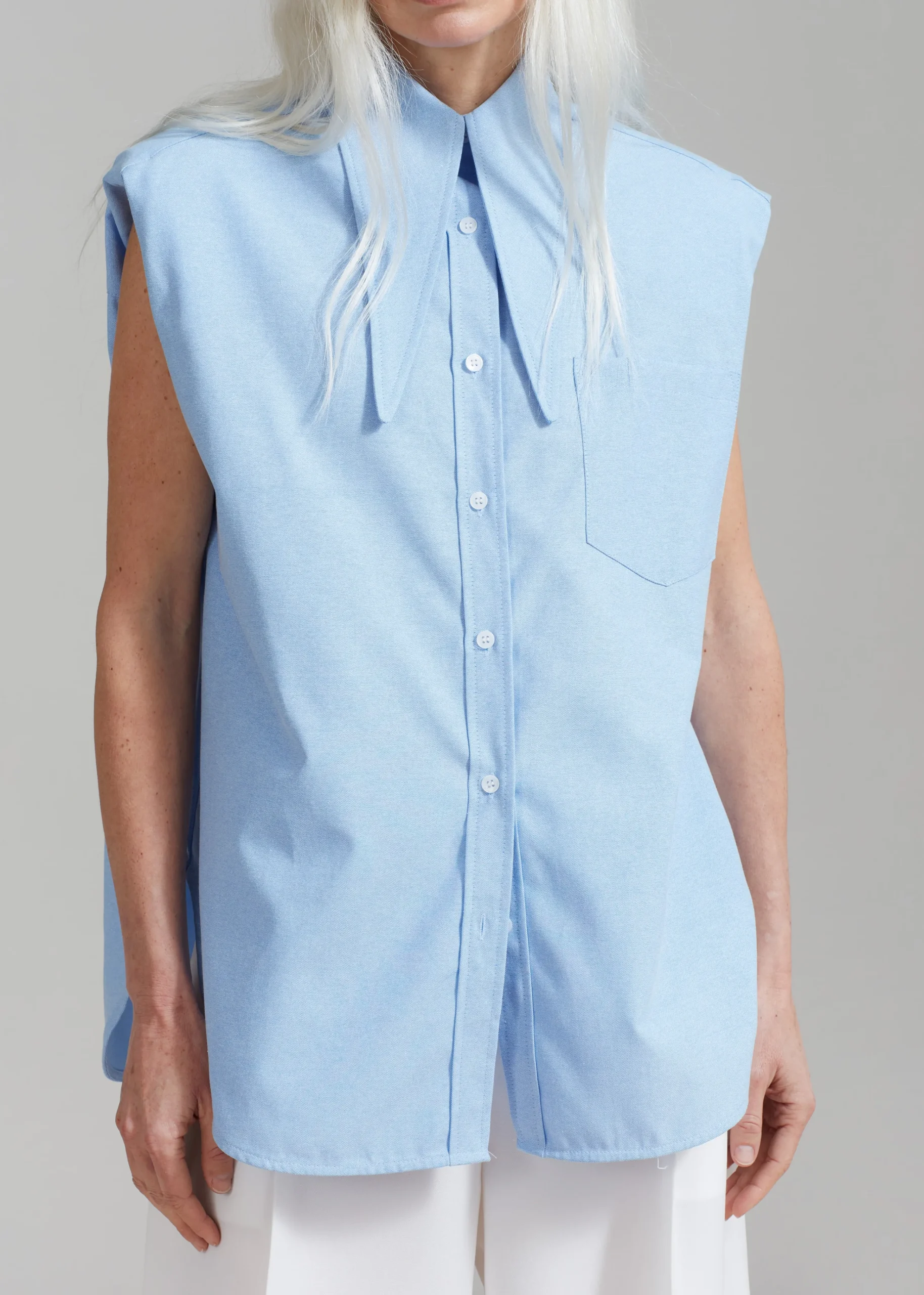 The Frankie Shop Aiden Long Collar Shirt Light Blue New