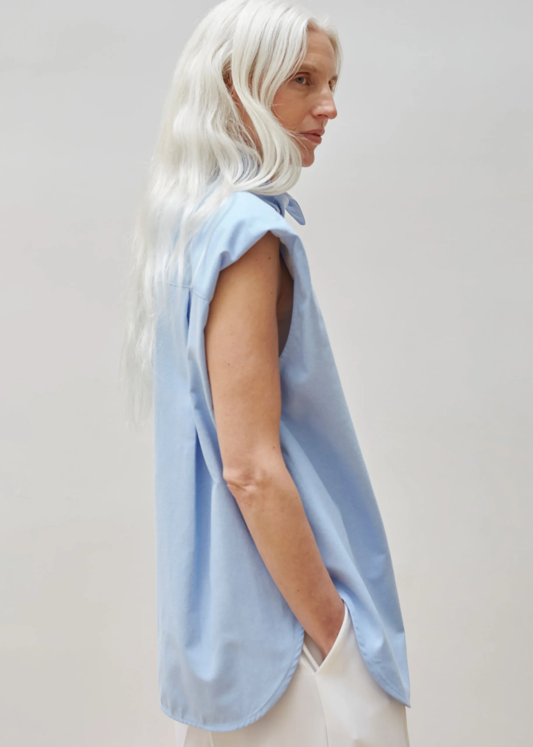 The Frankie Shop Aiden Long Collar Shirt Light Blue New