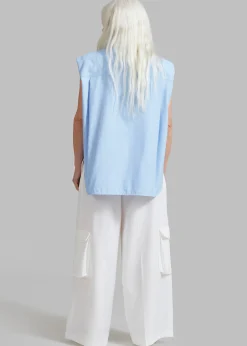 The Frankie Shop Aiden Long Collar Shirt Light Blue New