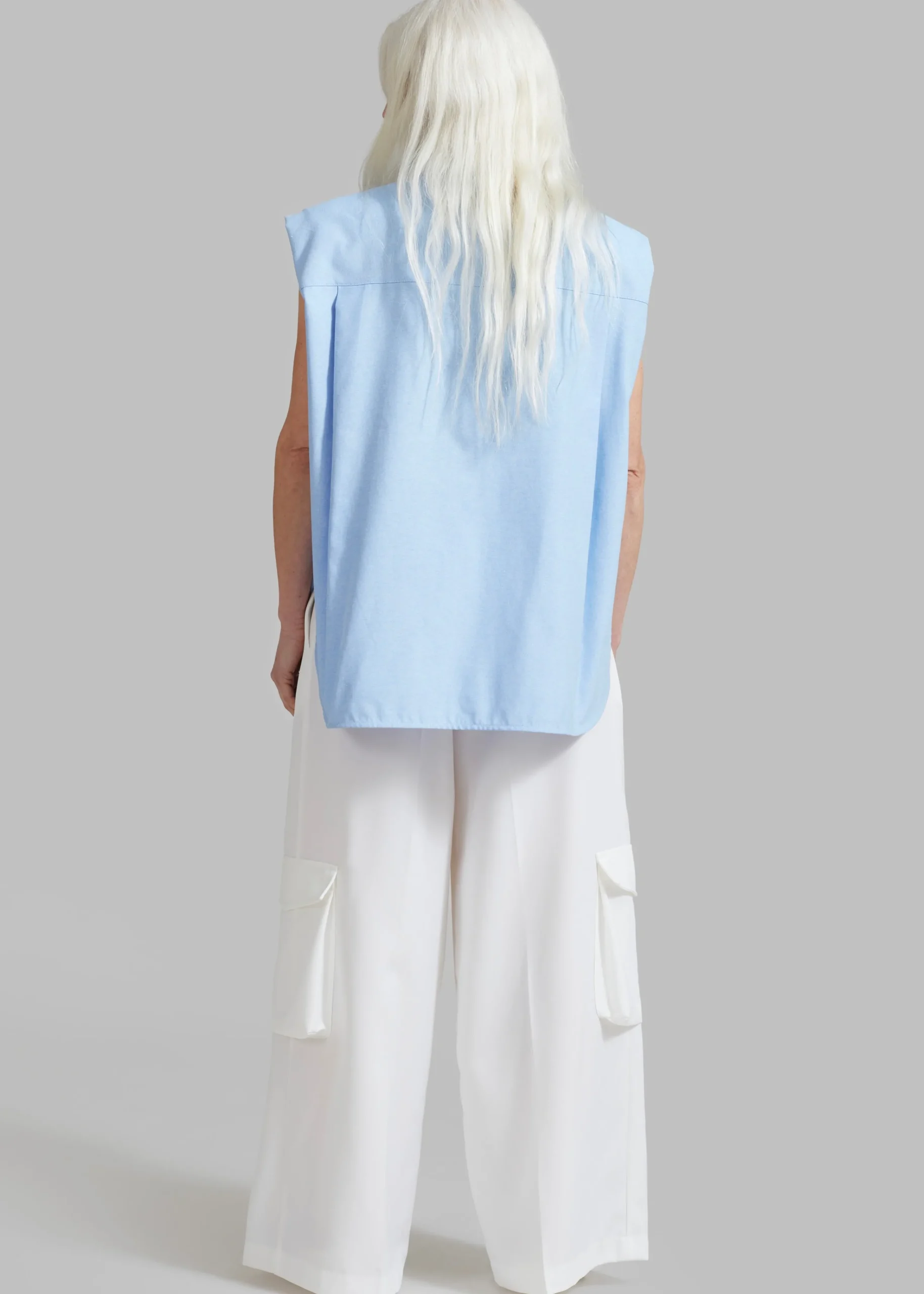 The Frankie Shop Aiden Long Collar Shirt Light Blue New