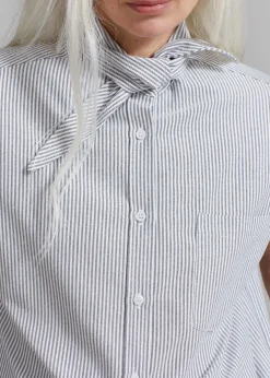 The Frankie Shop Aiden Long Collar Shirt Grey Stripe New
