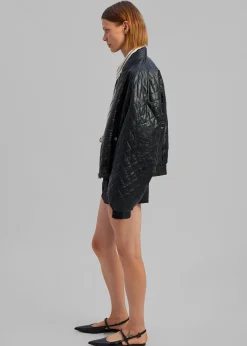 The Frankie Shop Alma Quilted Faux-Leather Bomber Black