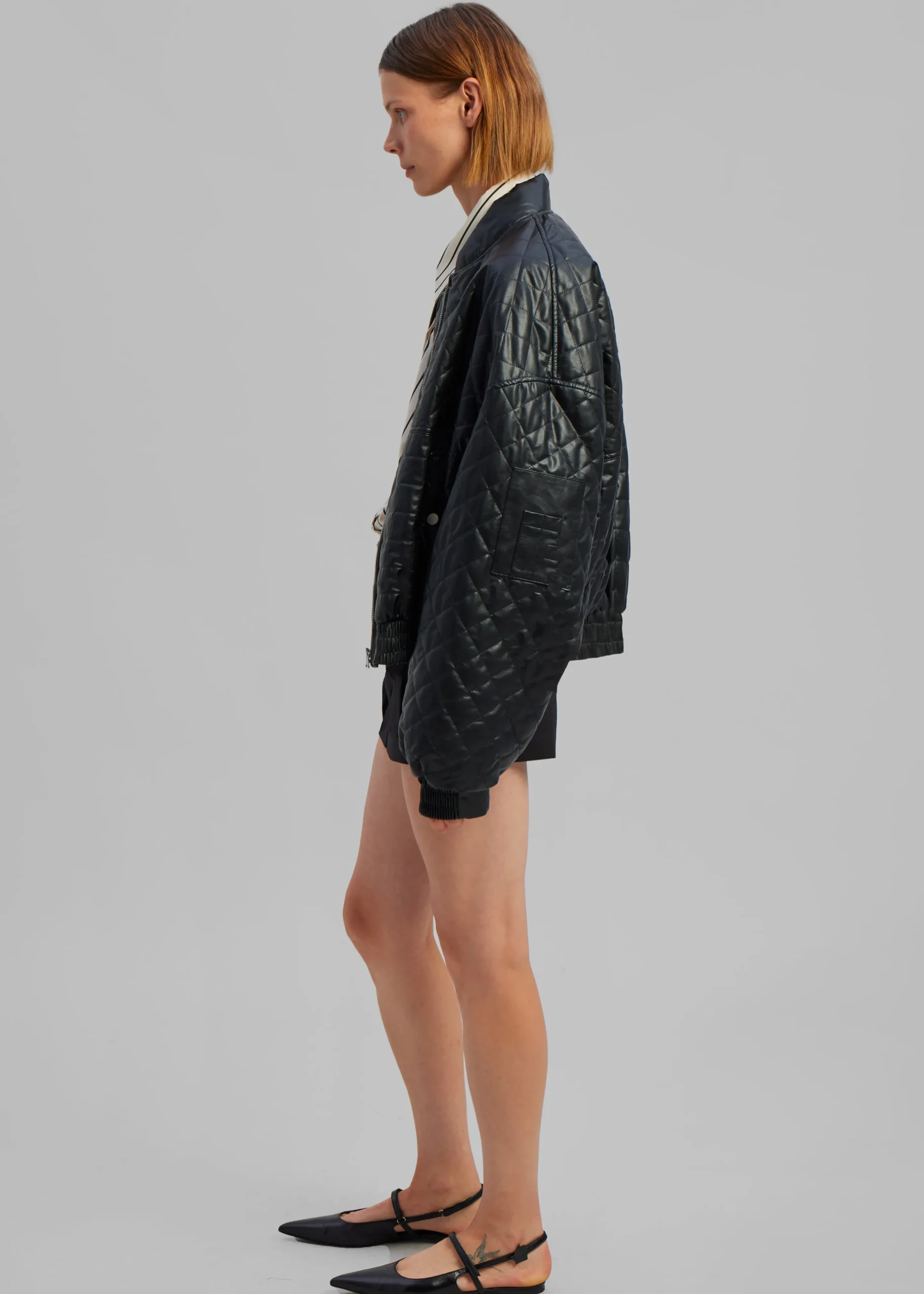 The Frankie Shop Alma Quilted Faux-Leather Bomber Black