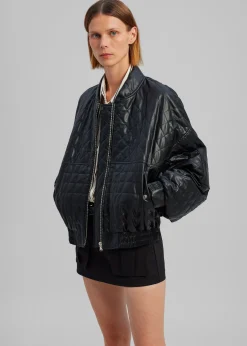 The Frankie Shop Alma Quilted Faux-Leather Bomber Black