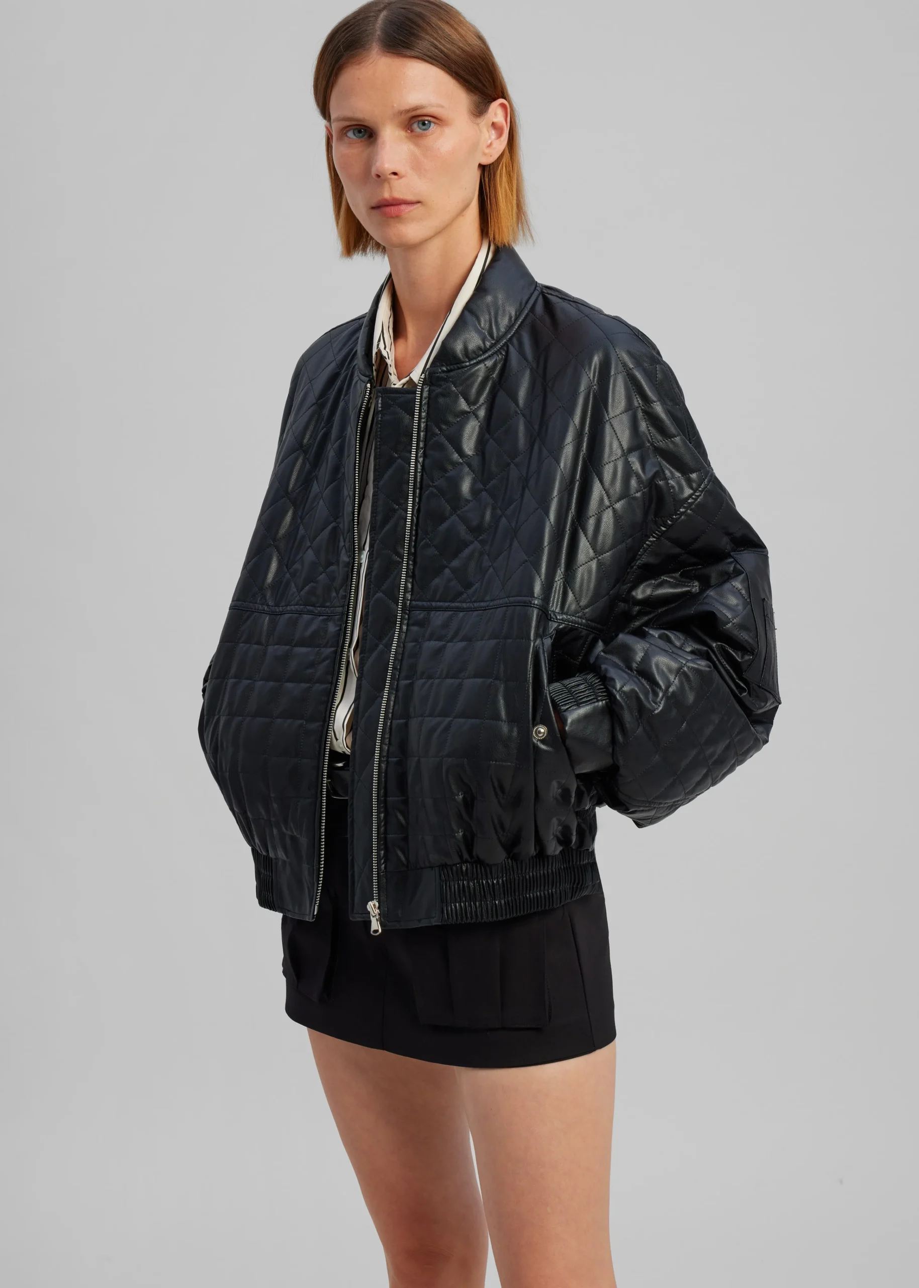 The Frankie Shop Alma Quilted Faux-Leather Bomber Black