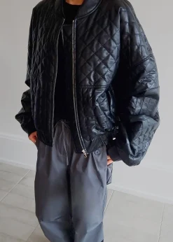 The Frankie Shop Alma Quilted Faux-Leather Bomber Black