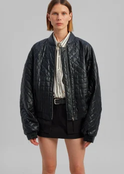 The Frankie Shop Alma Quilted Faux-Leather Bomber Black