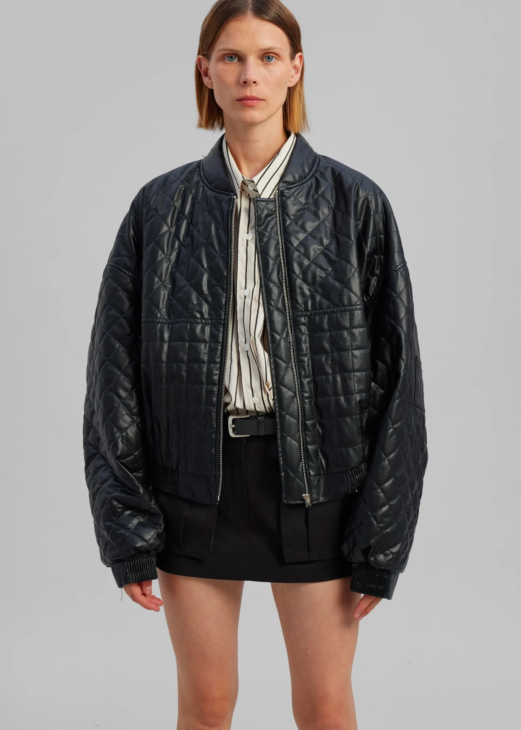 The Frankie Shop Alma Quilted Faux-Leather Bomber Black